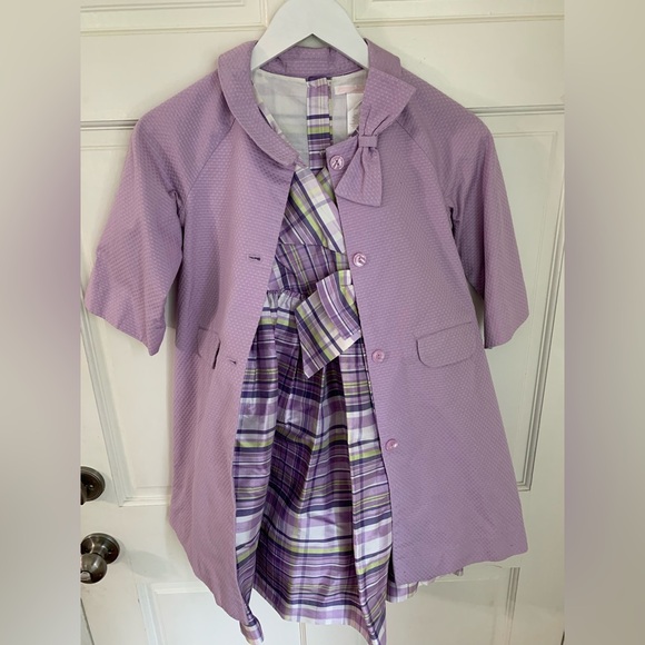 Janie & Jack Tea Time Lavender Plaid Silk Dress and Light Jacket 6 - Picture 1 of 9